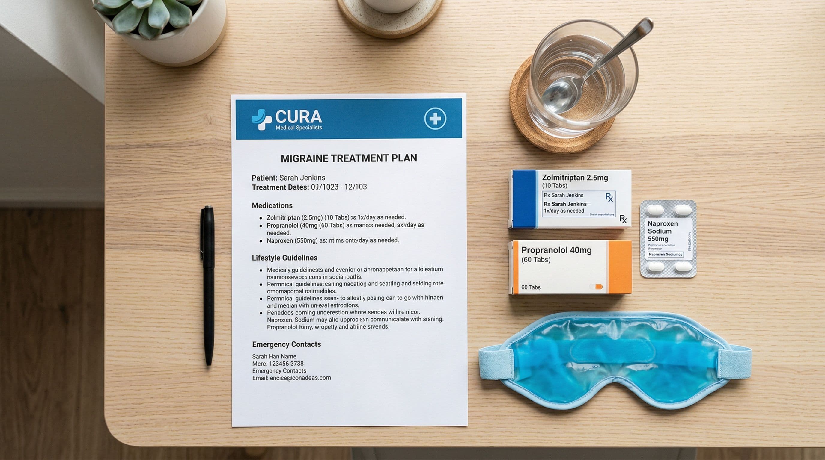 Migraine treatment options including medication, cooling therapy, and a personalised treatment plan.