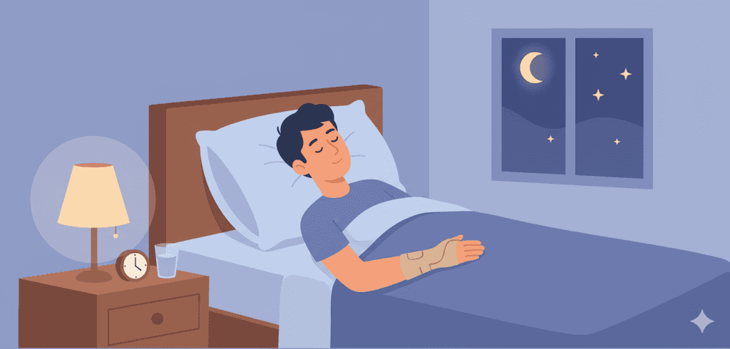 Person sleeping comfortably while wearing a wrist splint