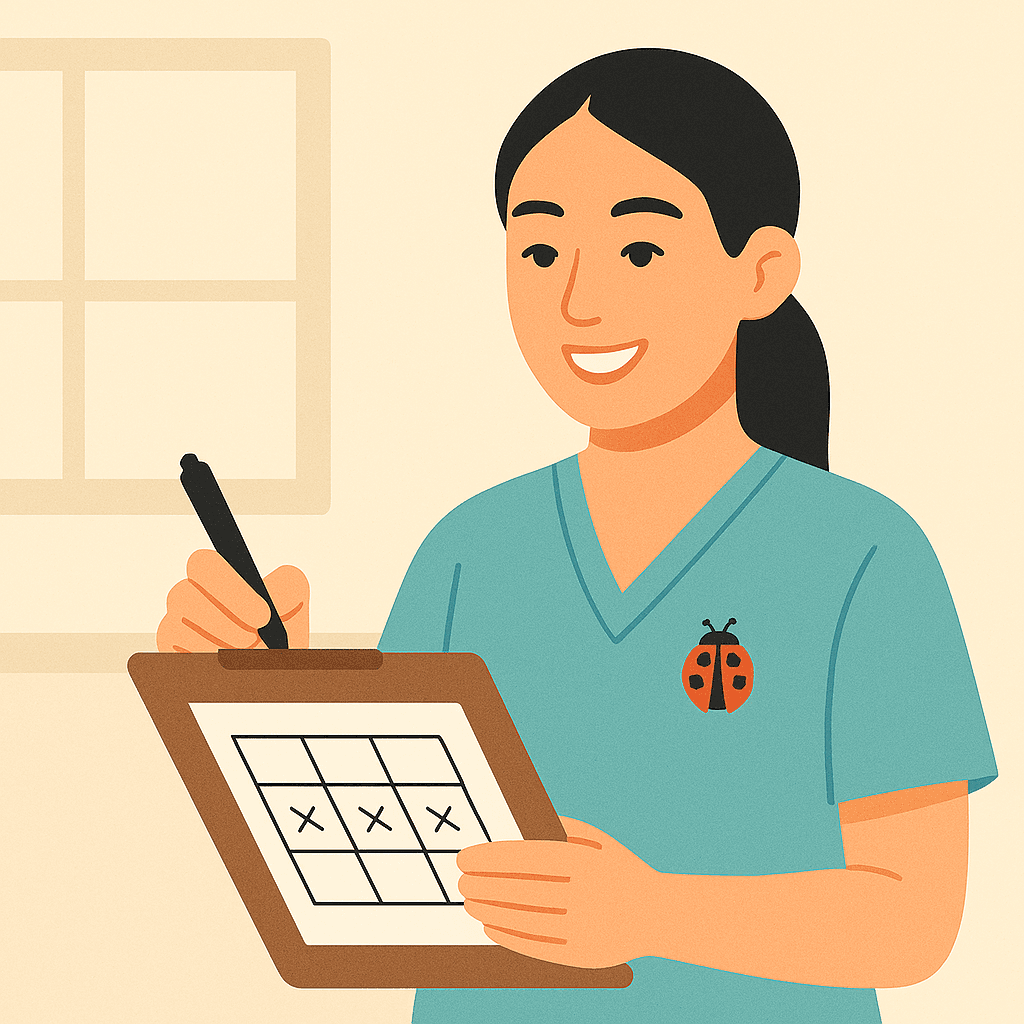 Picture of a person holding a pen over a clipboard.