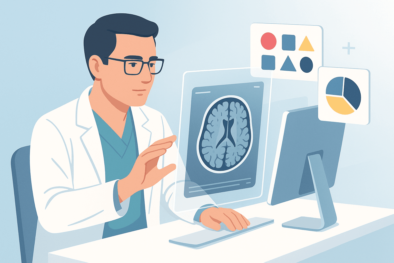 Futuristic image of a doctor assessing a patient's imaging.