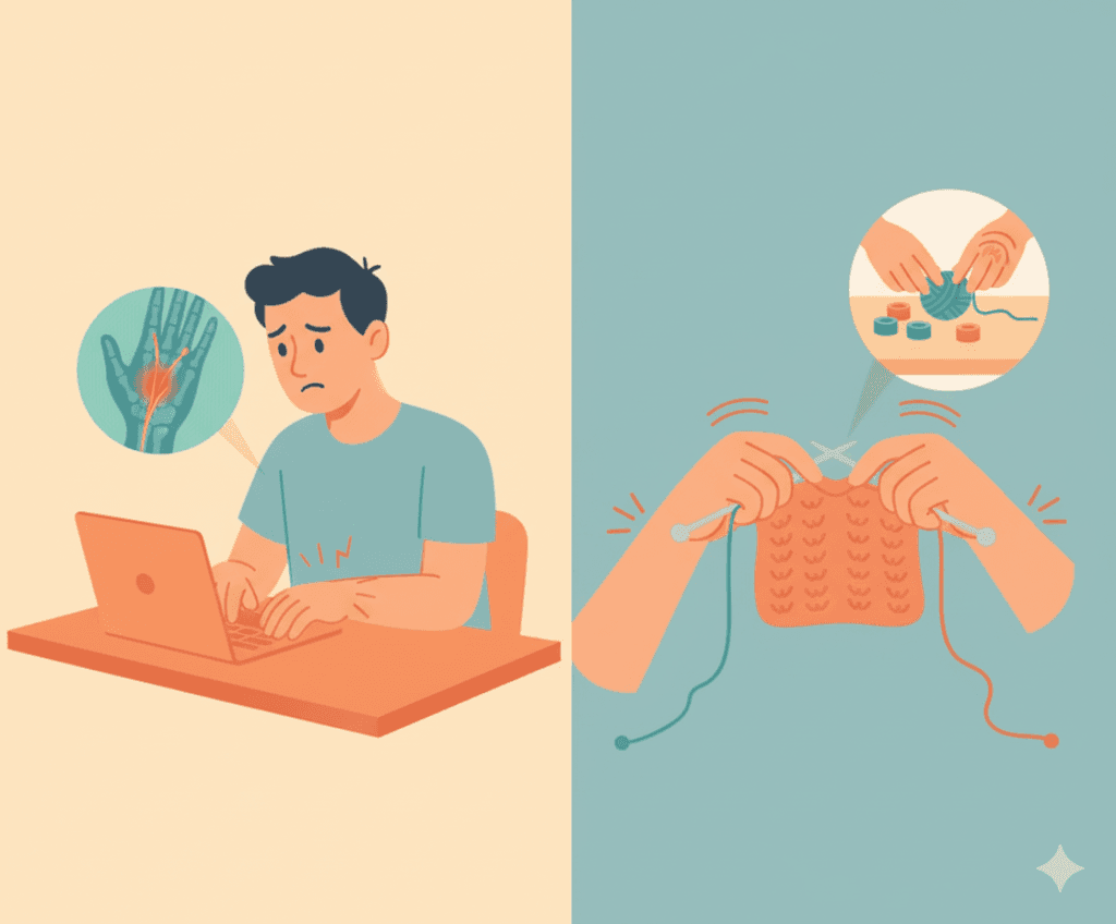 Illustration showing repetitive hand activities that can contribute to carpal tunnel syndrome