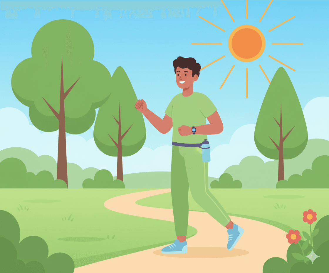 Person living actively with migraine condition, corporate Memphis illustration