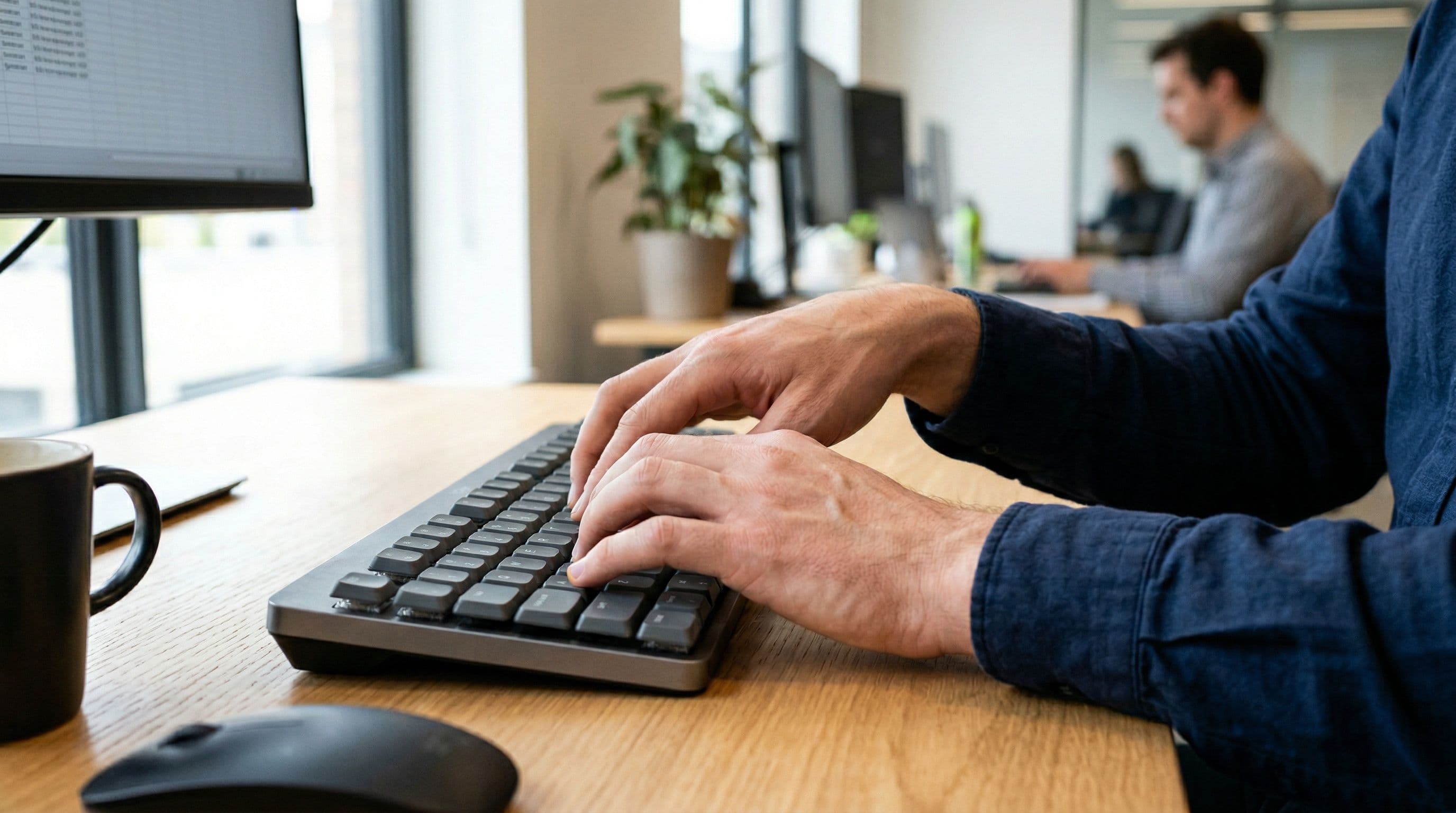 Hands typing on a keyboard illustrating repetitive activities that can contribute to carpal tunnel syndrome.