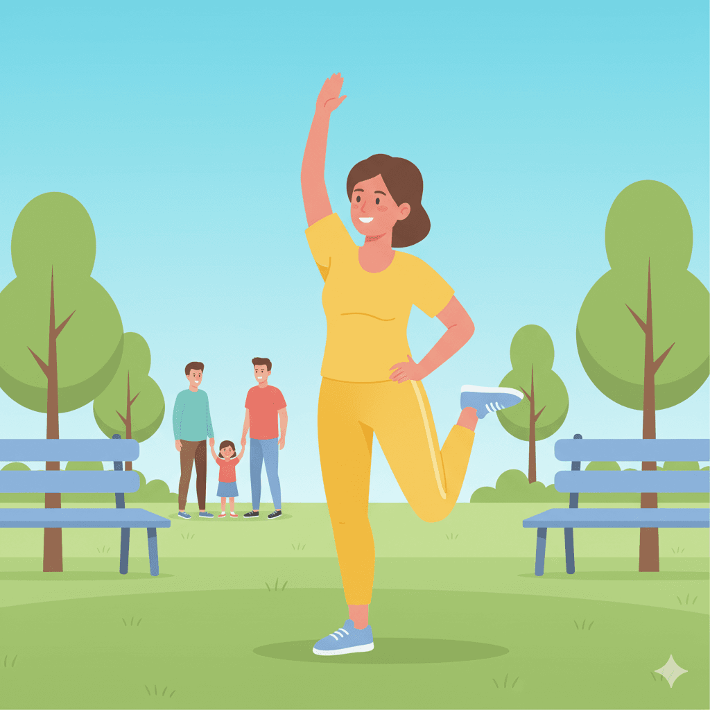 Person living actively with cerebral aneurysm through proper management, Corporate Memphis illustration